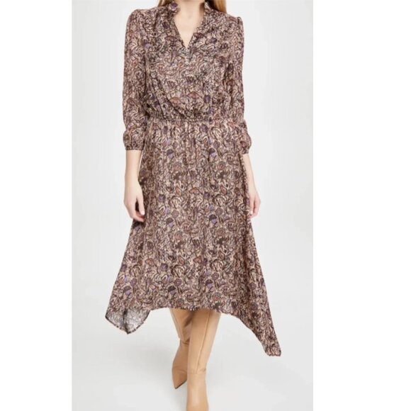 Zadig & Voltaire Rowdy Satin Thorn Asymmetric Midi Dress Boho Parisian Size L - Picture 1 of 11